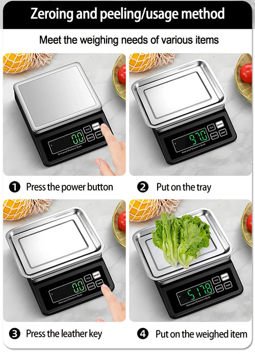 Rechargeable Kitchen Scale IP67 Fully Waterproof Home Kitchen Scale 0.1g/1g High Precision Electronic Balance 3kg/5kg/10kg/15kg