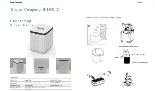 Bone-Hammer Electric Composter 4L Stainless Steel Multigrind Technology Continuous Indoor Use Odorless Kitchen Food Waste